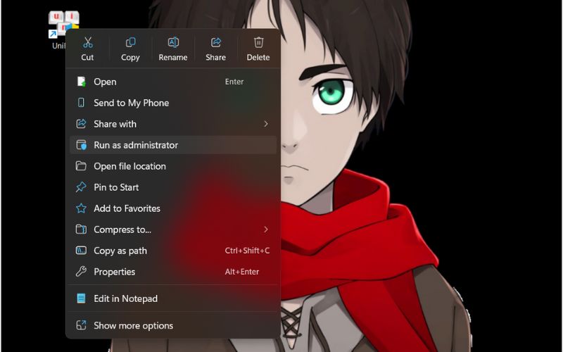 Chạy UniKey dưới quyền quản trị