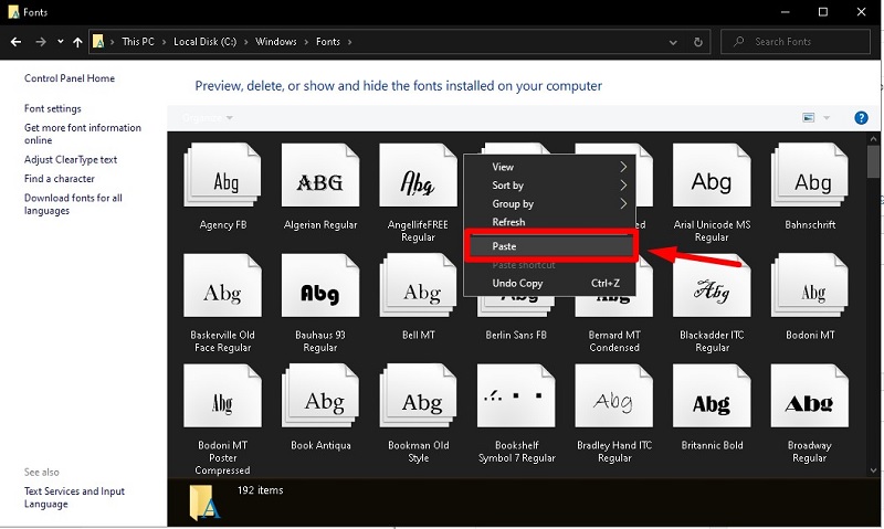 paste vào đường dẫn C:\Windows\Fonts