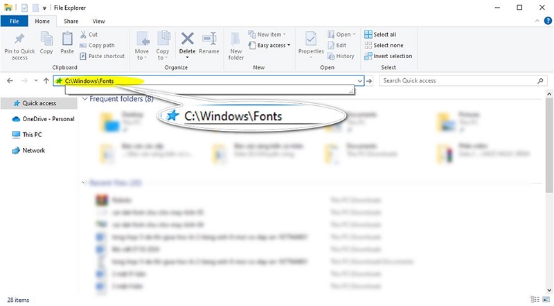 tìm đến thư mục C:\Windows\Fonts trên ổ C