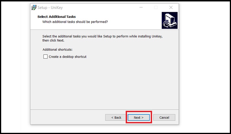 tạo shortcut trên màn hình desktop và nhấn Next