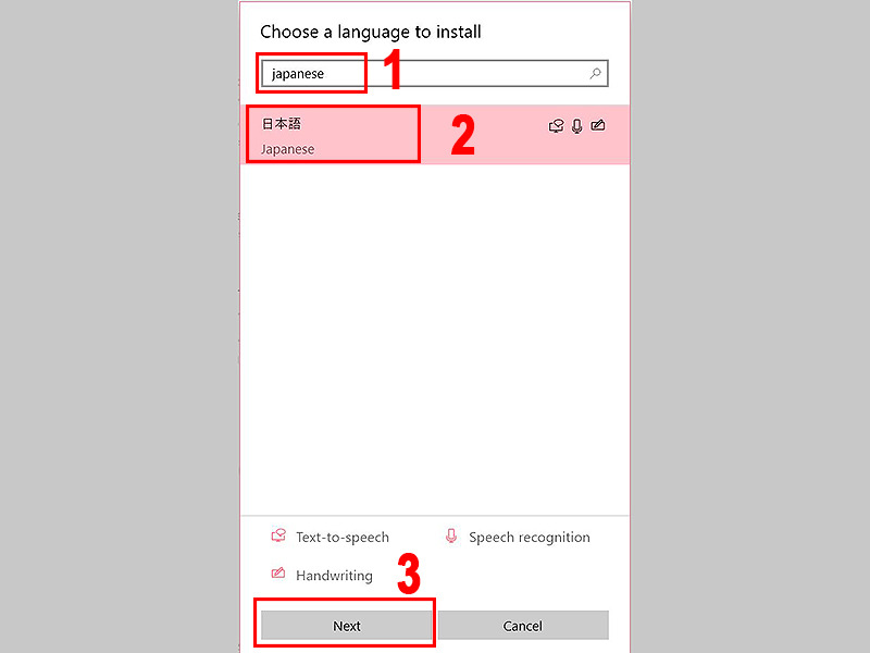chọn japanese rồi nhấn next