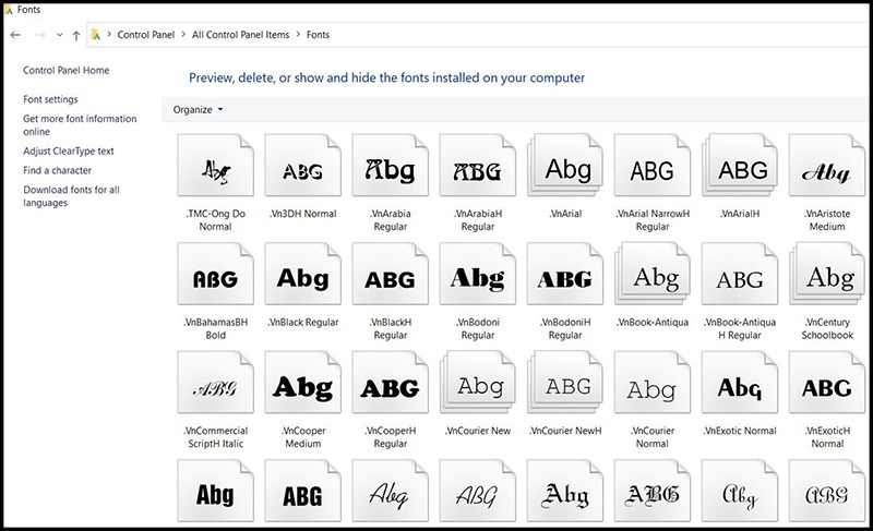 dán các font đã sao chép vào thư mục Fonts