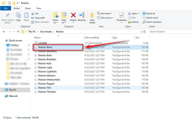 Giải nén file font