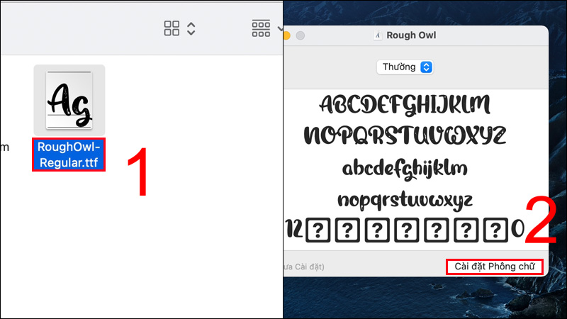 mở các file font và nhấn Cài đặt Phông chữ