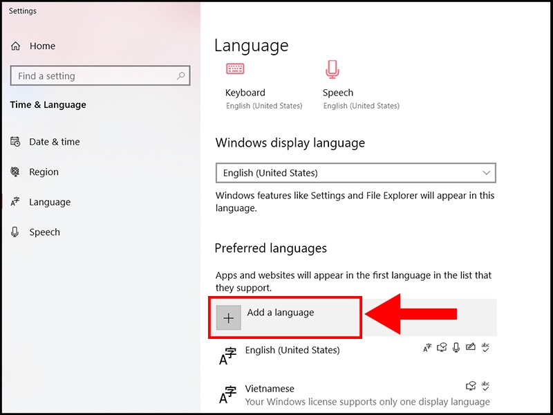 nhấn chọn add a language
