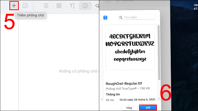 nhấn vào dấu cộng rồi chọn file font cần cài