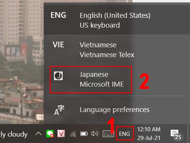 click chọn japanese trên taskbar