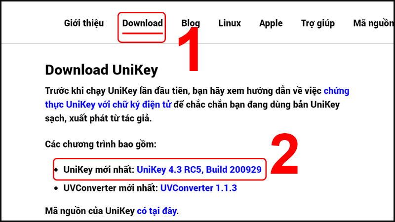 click vào tab Download 