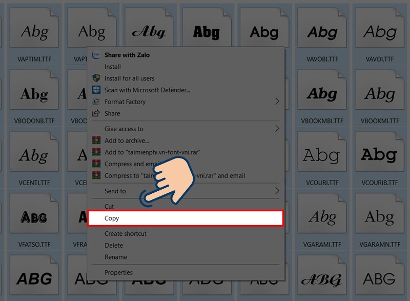 sao chép các font muốn cài đặt