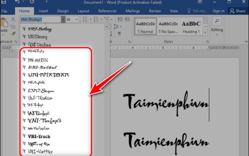sử dụng thử font vừa tải