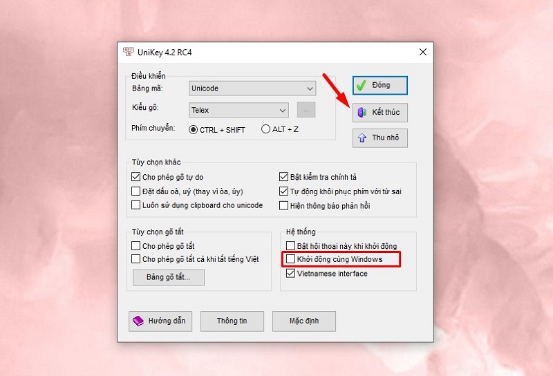 bỏ chọn Khởi động cùng Windows