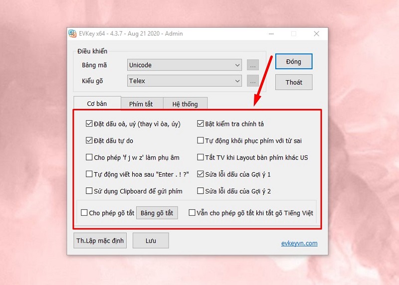 cấu hình các tùy chọn cơ bản